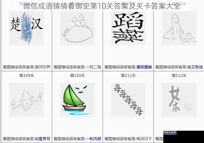 微信成语猜猜看御史第10关答案及关卡答案大全