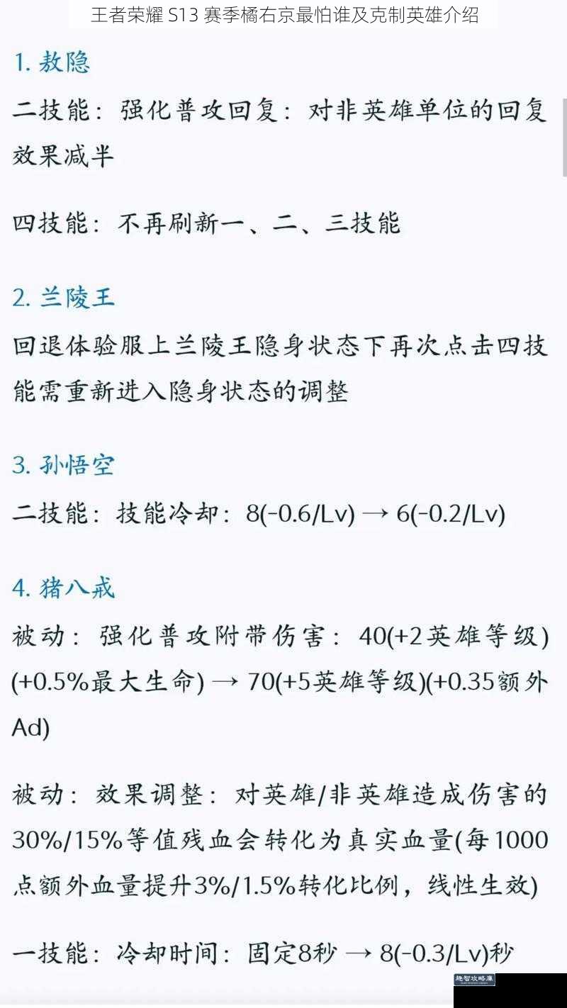 王者荣耀 S13 赛季橘右京最怕谁及克制英雄介绍