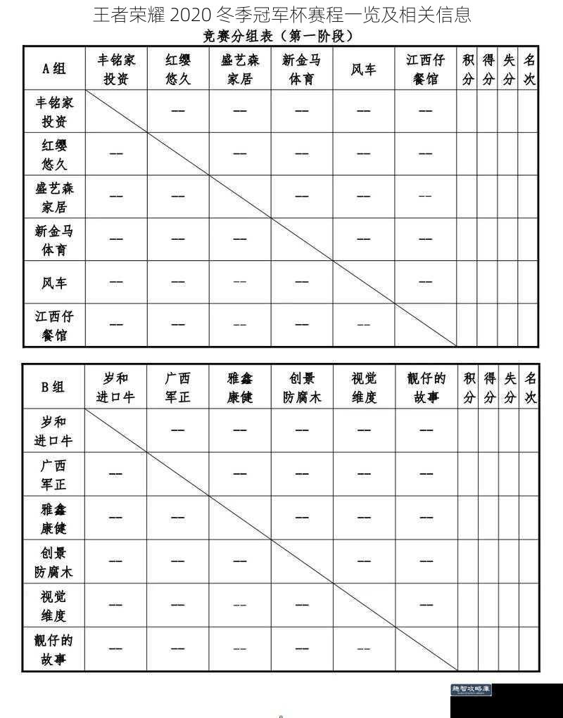 王者荣耀 2020 冬季冠军杯赛程一览及相关信息