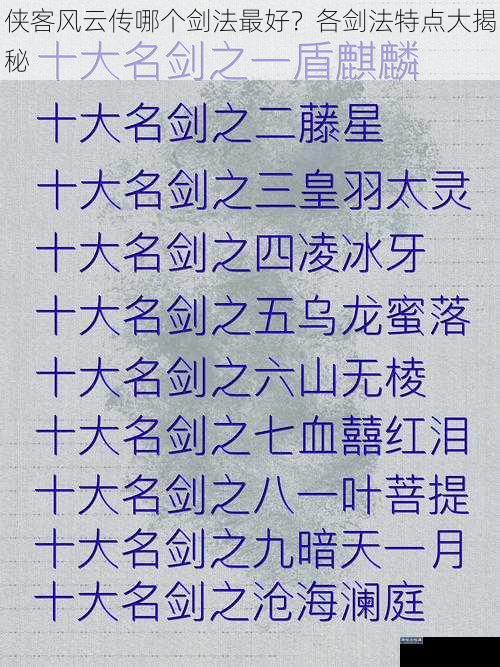 侠客风云传哪个剑法最好？各剑法特点大揭秘