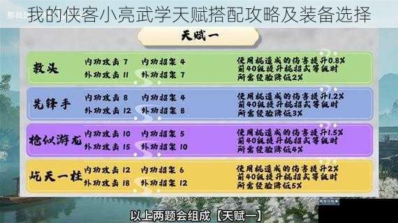 我的侠客小亮武学天赋搭配攻略及装备选择