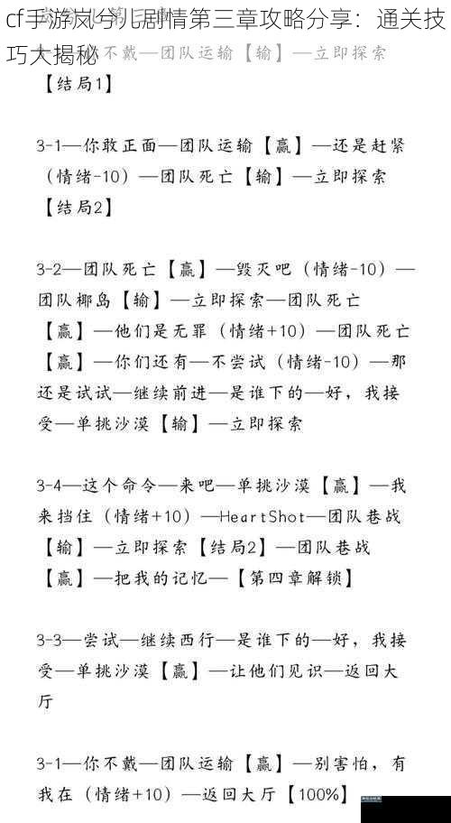 cf手游岚兮儿剧情第三章攻略分享：通关技巧大揭秘