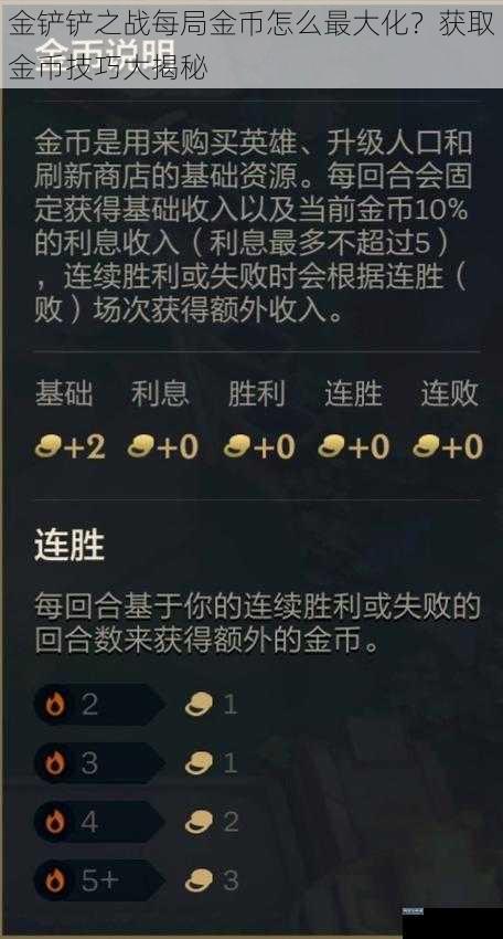 金铲铲之战每局金币怎么最大化？获取金币技巧大揭秘