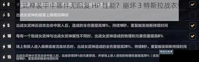 这些女武神装甲中哪件无回复 HP 性能？崩坏 3 特斯拉战衣强化答案