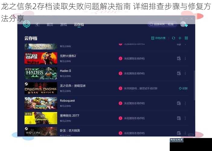 龙之信条2存档读取失败问题解决指南 详细排查步骤与修复方法分享